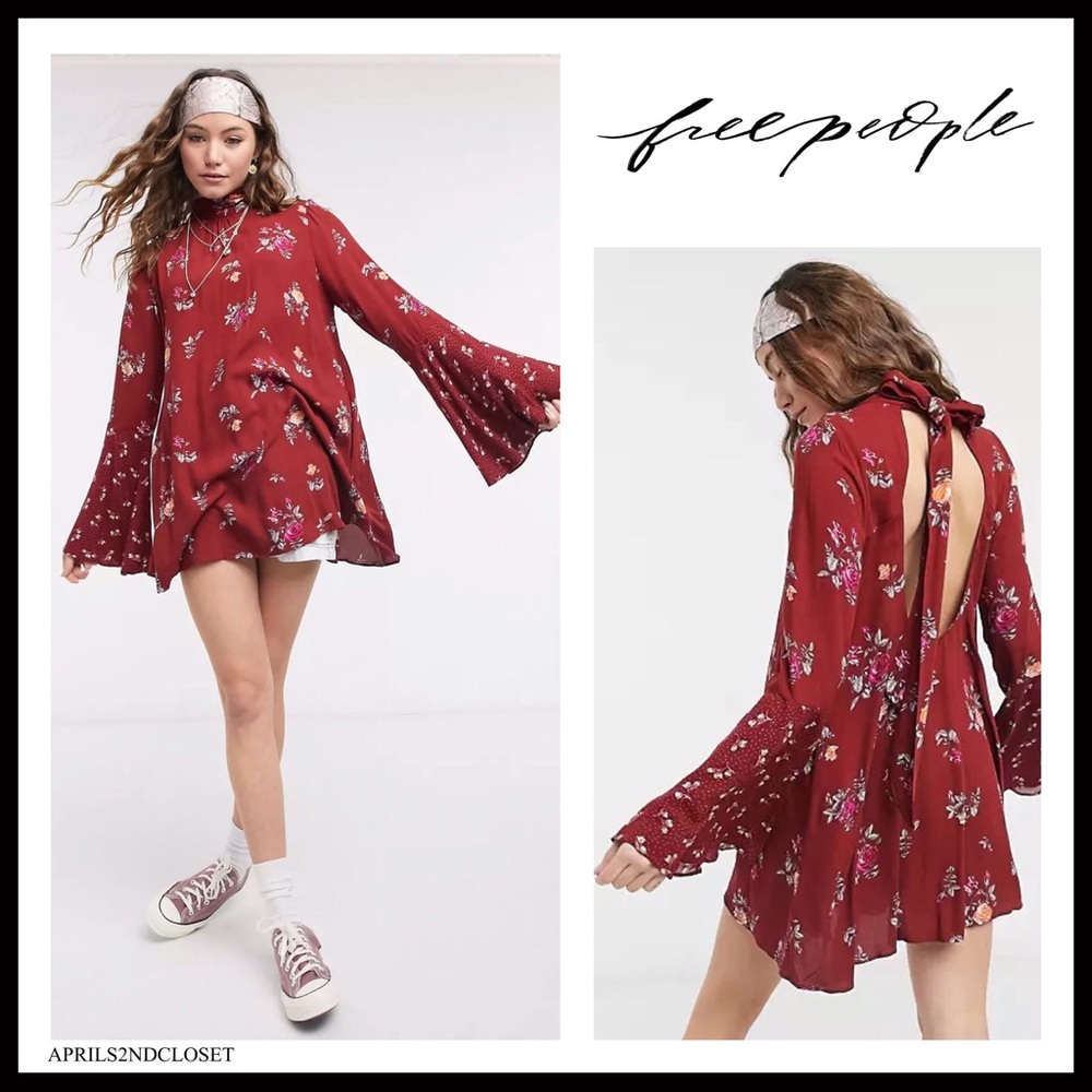 FREE PEOPLE BOHO FLOWY MINI TUNIC BOHEMIAN PRINT DRESS A3C - Picture 6 of 16